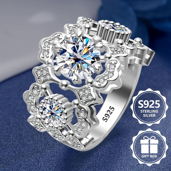 Vintage Hollow Sterling Silver Ring with a Trio of Sparkling Stones