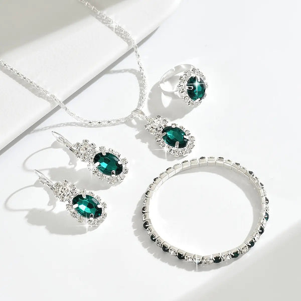Exquisite 5-Piece Emerald Green Jewelry Set | 925 Sterling Silver
