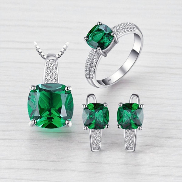 Luxury 4-Piece Emerald Green Jewelry Set in 925 Sterling Silver